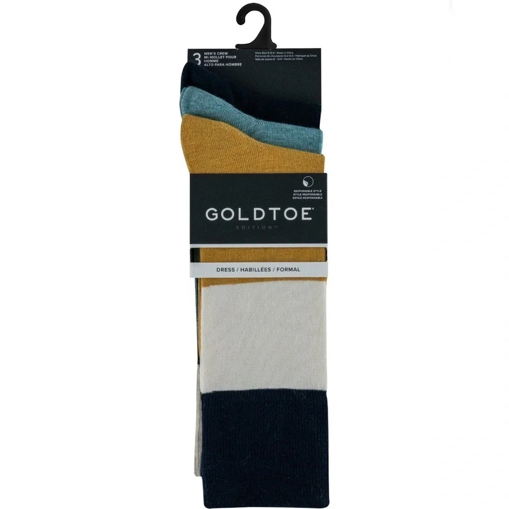 GoldToe Edition Mens Comfort Top Flat Crew Socks Assorted, 3 Pack